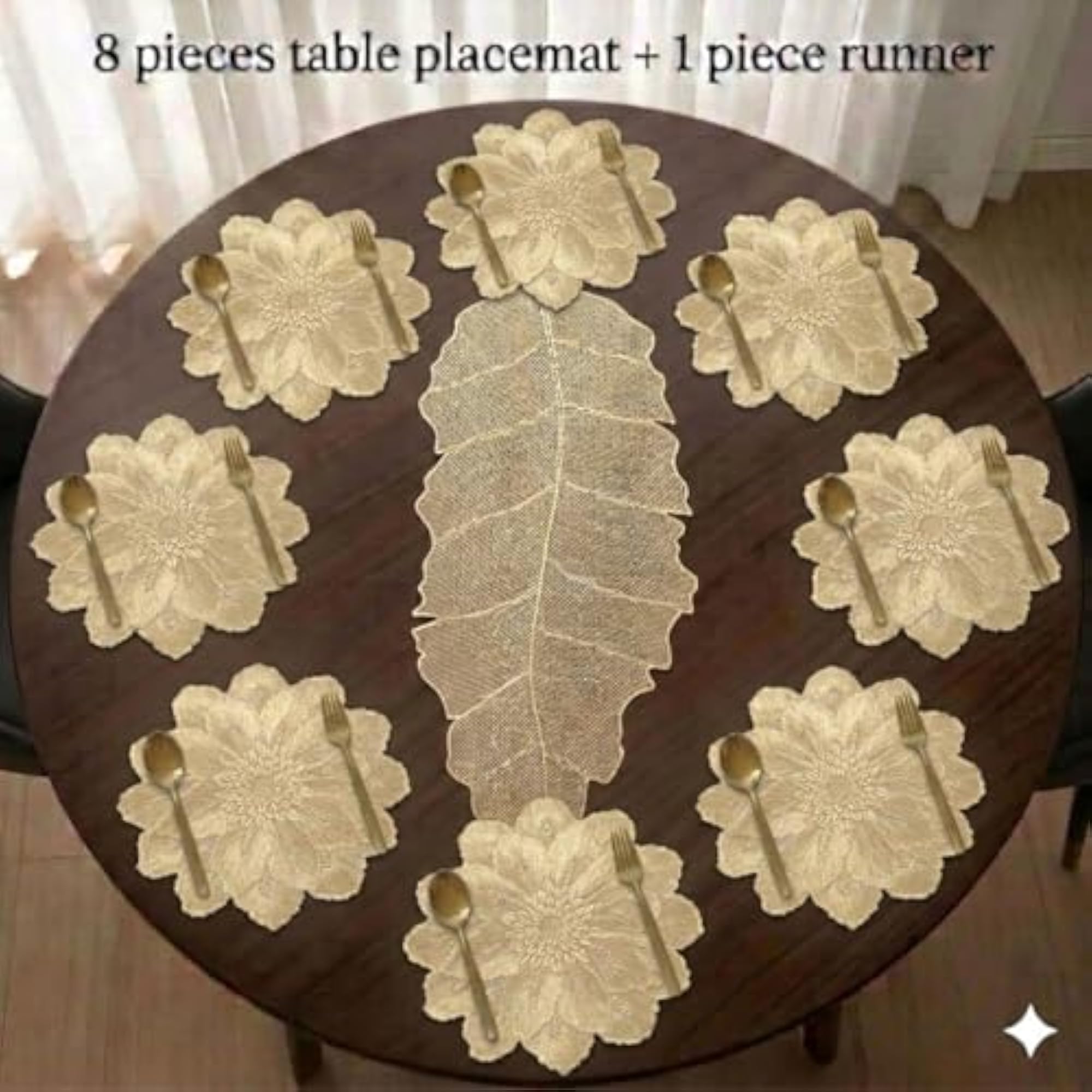Flower Shape Dining Table Mats with 1 Leaf Table Runner
